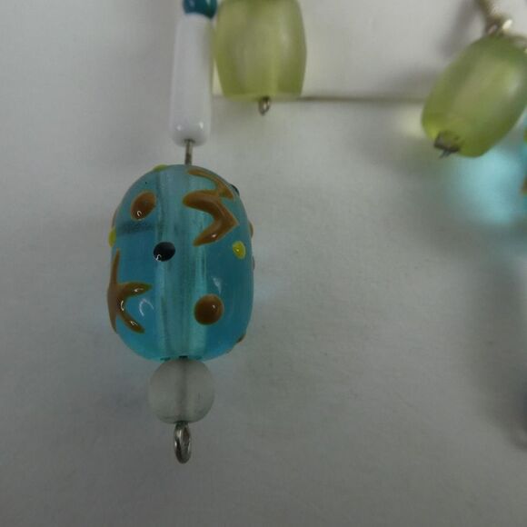 Silver Tone Fishhook Pierced Earrings Dangle Beaded Funky Green Blue 2 Pair Set - Picture 4 of 7